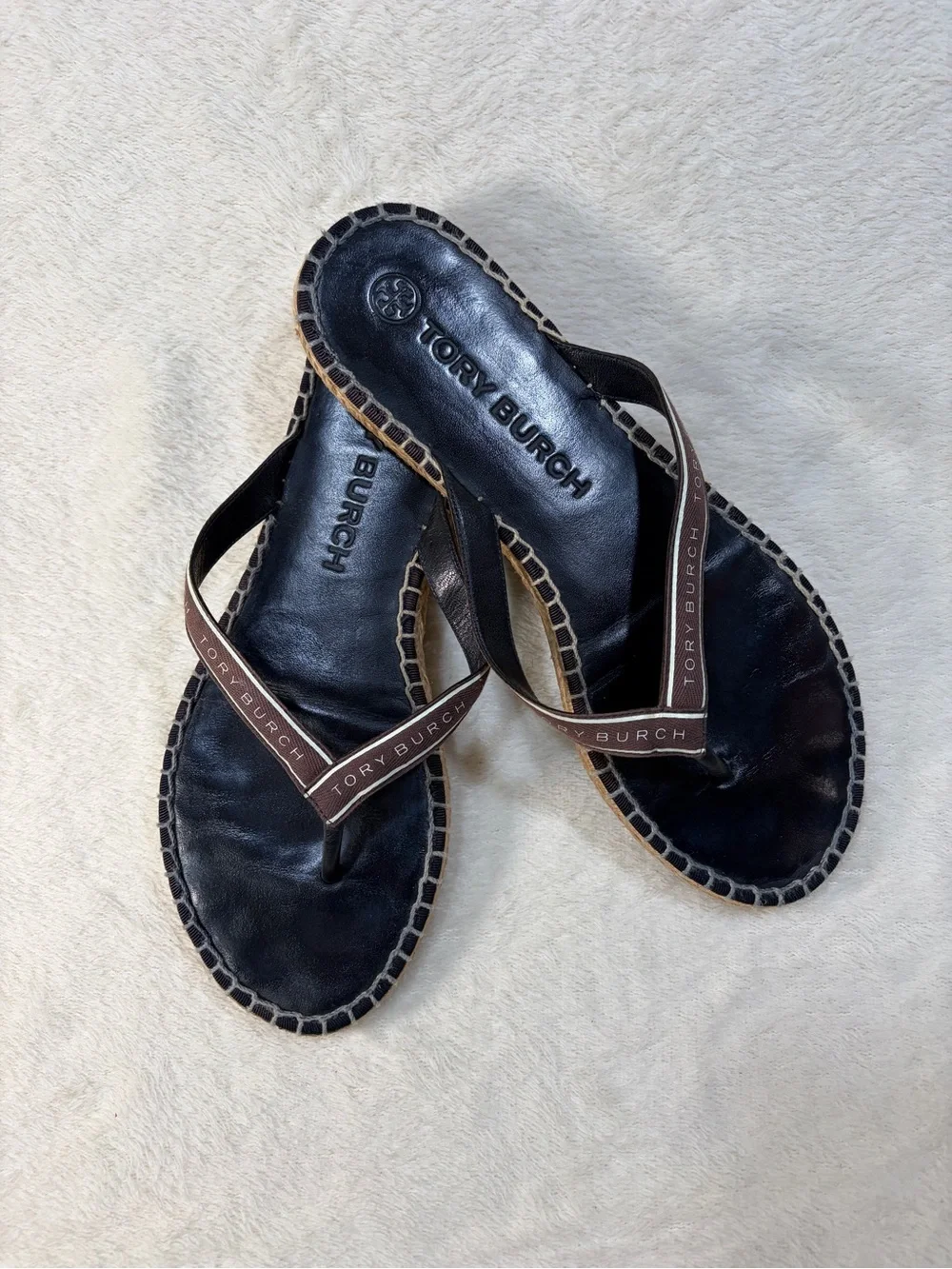 Tory Burch Ribbon Thong Espadrille Sandals Size 9